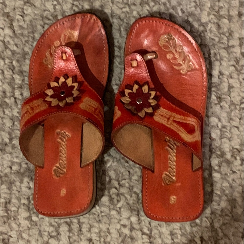 Women’s Orange and Tan Leather Sandals by Vanediz